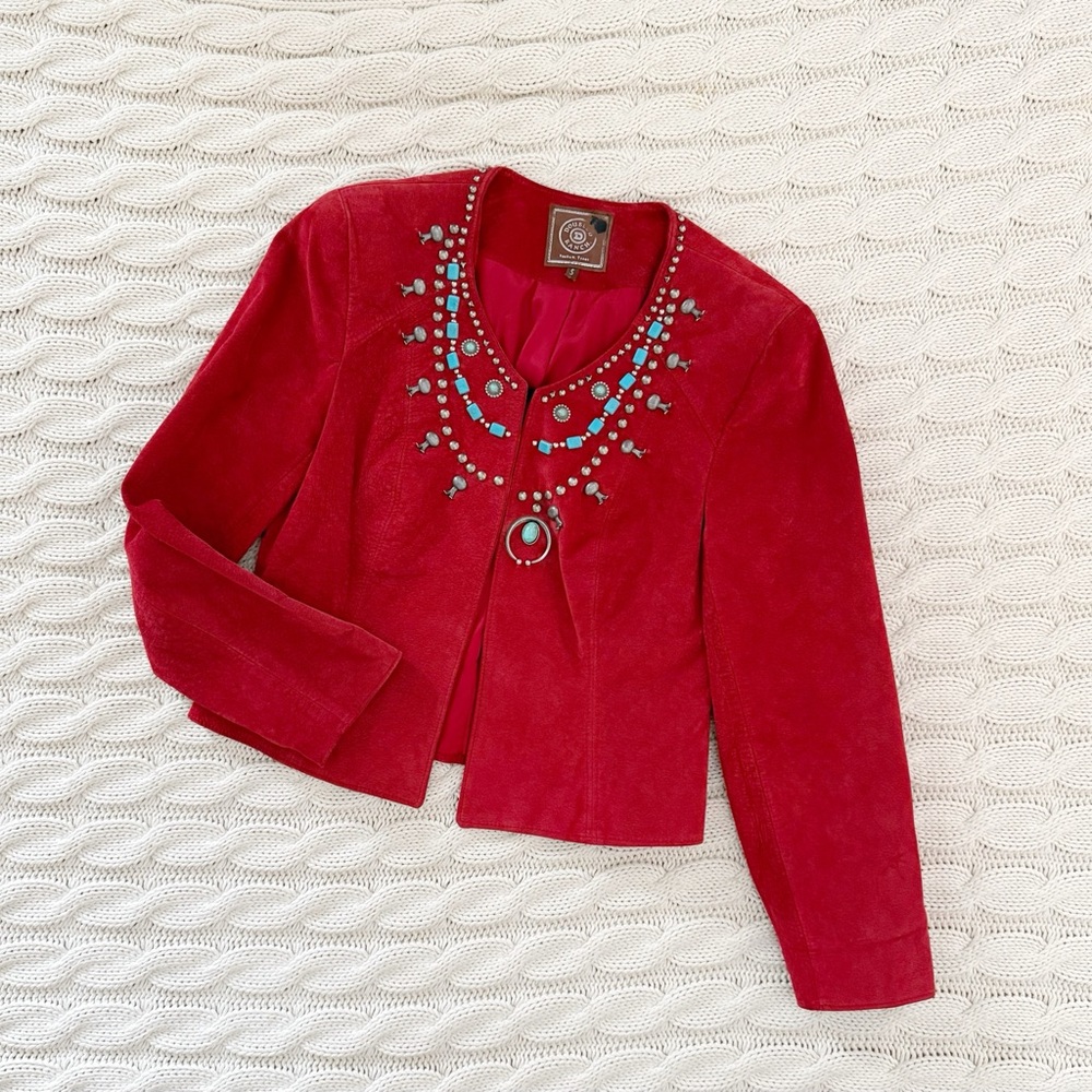 Double D Ranch Red Suede Jacket with Turquoise Accents